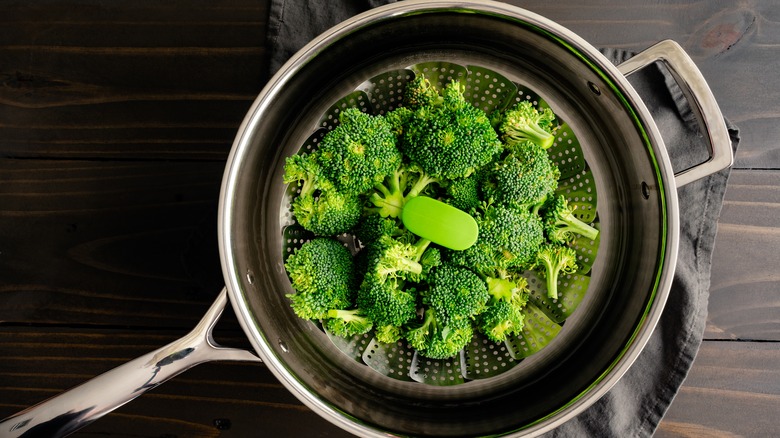 Broccoli in a steaming basket