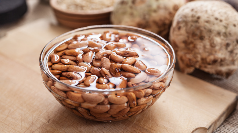 Pinto beans soaking in water