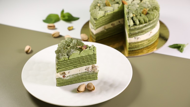 Slice of pistachio cake