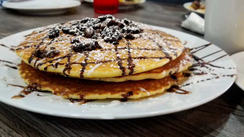 stack of cookies and cream pancakes