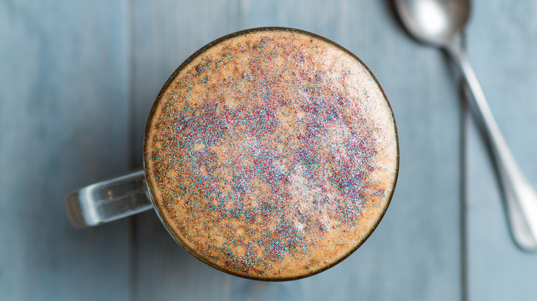 coffee from above decorated with edible glitter