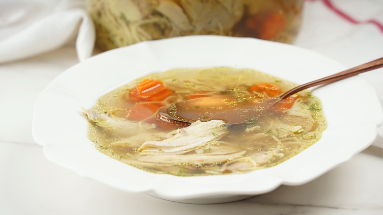 A bowl of chicken soup 