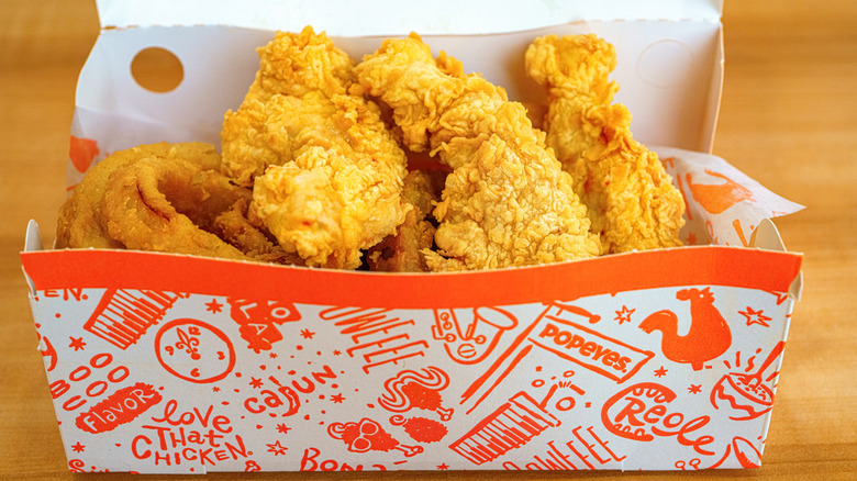 A box of fried chicken from Popeye's.