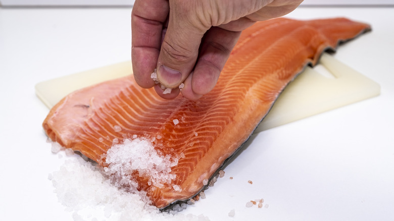 Salting skin-on salmon