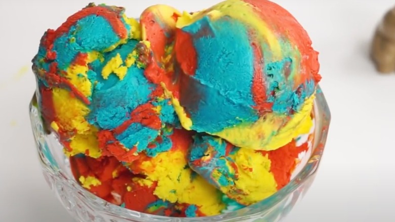 Superman ice cream in glass bowl