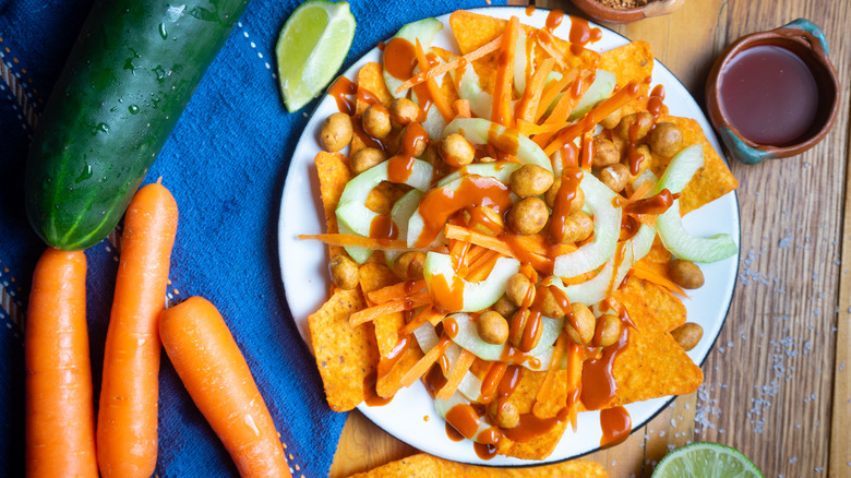 Crunchy snacks drizzled with chamoy