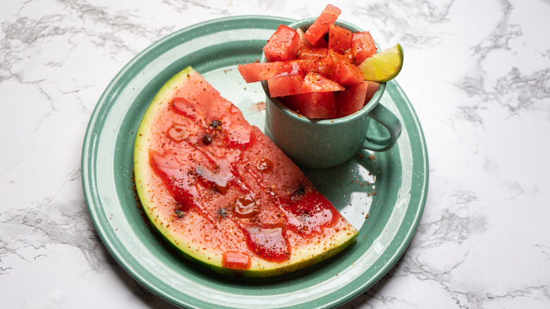 Watermelon and lime with chamoy