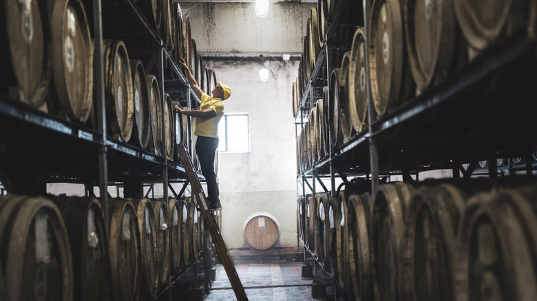 Whisky aging in barrels