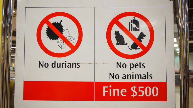 No durian no pets sign in a hotel