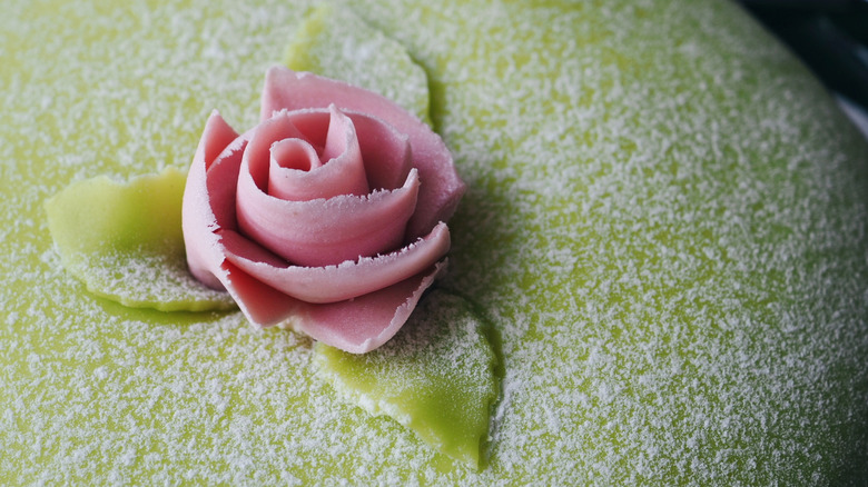 Marzipan rose on a cake