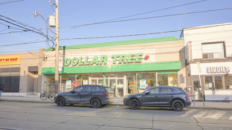 The exterior of a Dollar Tree on a city block in Toronto