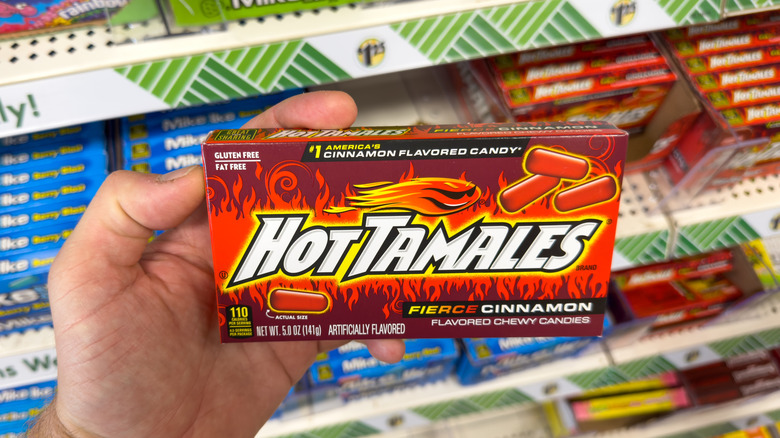 A box of Hot Tamales at a Dollar Tree