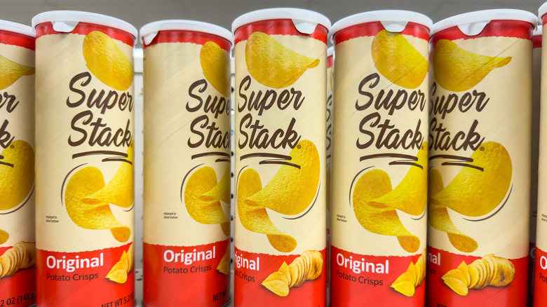 Canisters of Super Stack Potato Crisps from the Dollar Tree