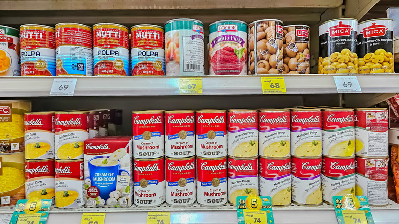 canned soup in grocery store