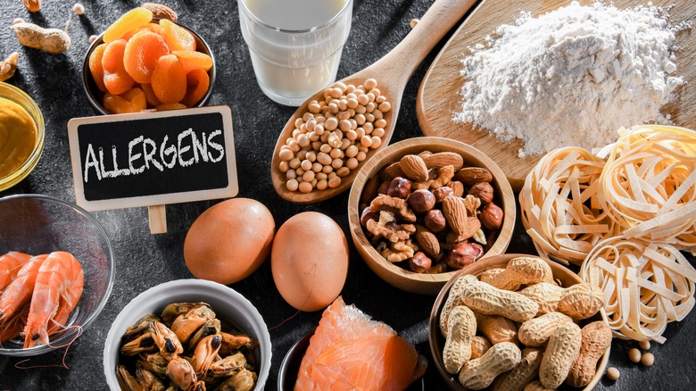 common food allergens on table