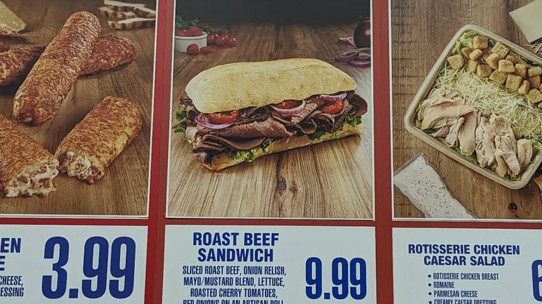 Roast beef sandwich for $9.99 on the Costco food court menu