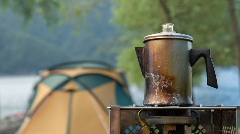 Percolator on a camp stove