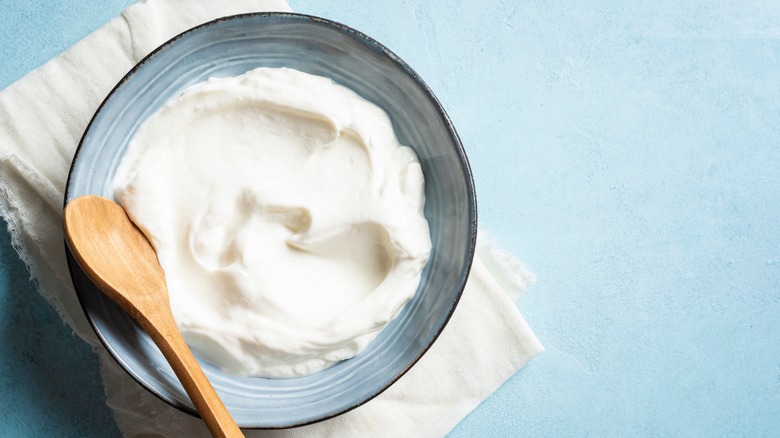 Homemade Greek yogurt in bowl