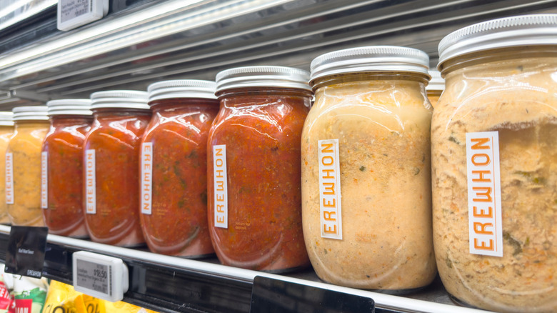 Erewhon pasta sauce on a shelf