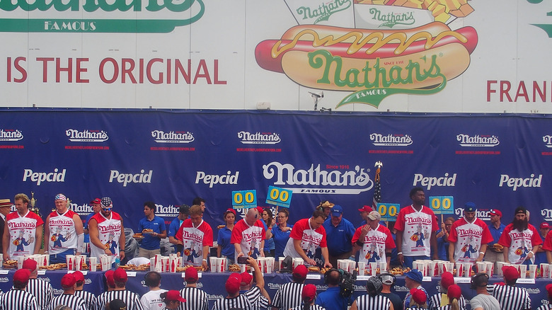 Starting lineup of Nathan's hot dog eating contest