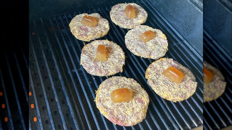 Beef broth ice cubes used to grill juicy burger patties