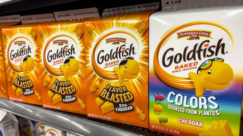 Goldfish crackers on store shelf