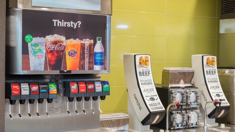 Fountain machine with Coke and other drinks at a McDonald's outlet