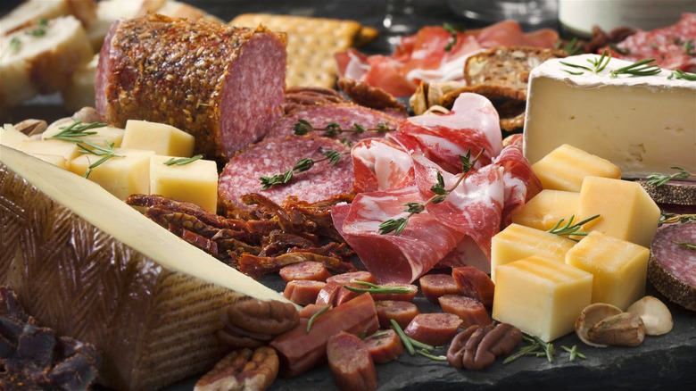 Charcuterie board with cheese and meat