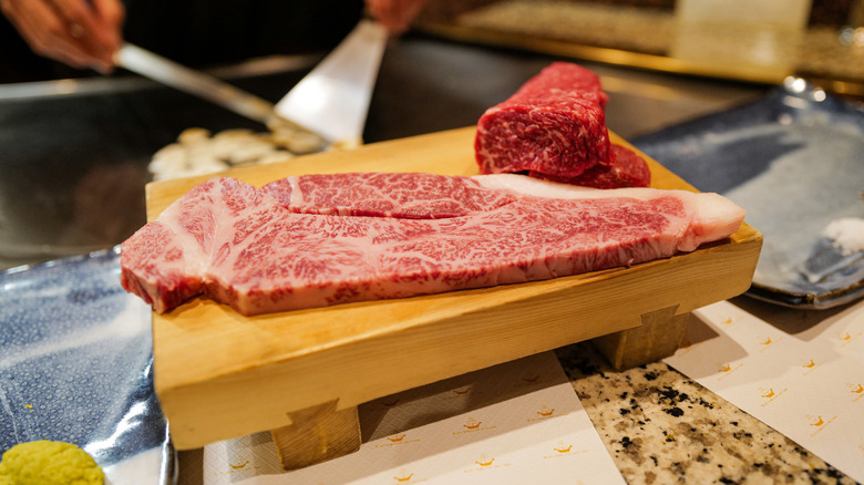 kobe beef being prepared for dinner in japan