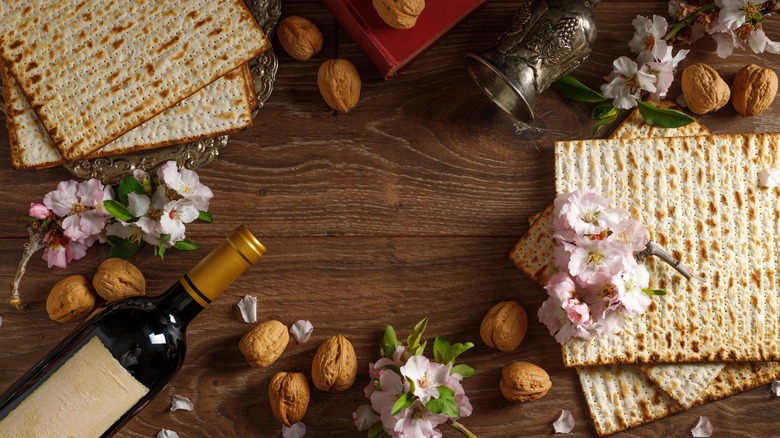Traditional Passover food and wine