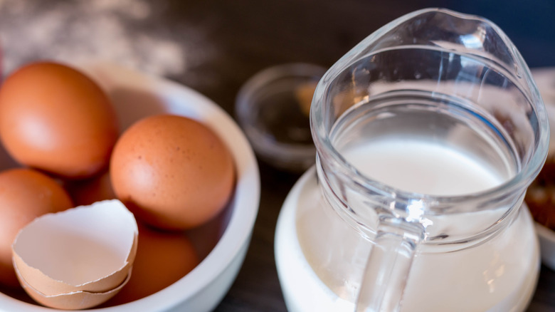 fresh milk and eggs for pancake ingredients