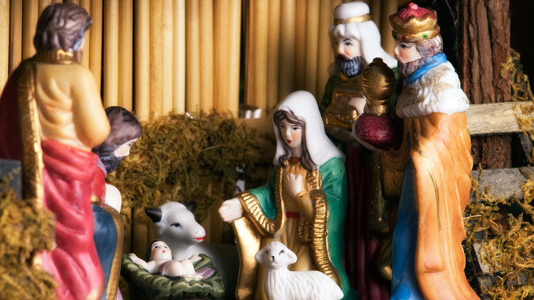 Nativity scene with plastic figurines