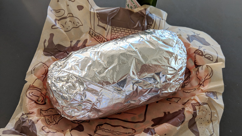 Chipotle burrito wrapped in foil