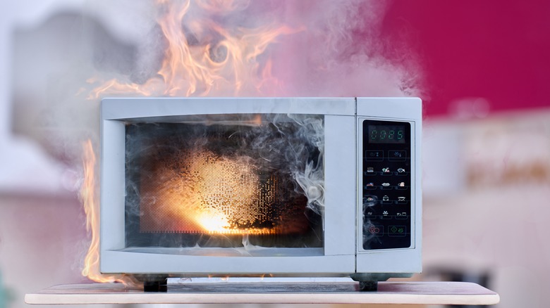 microwave oven on fire