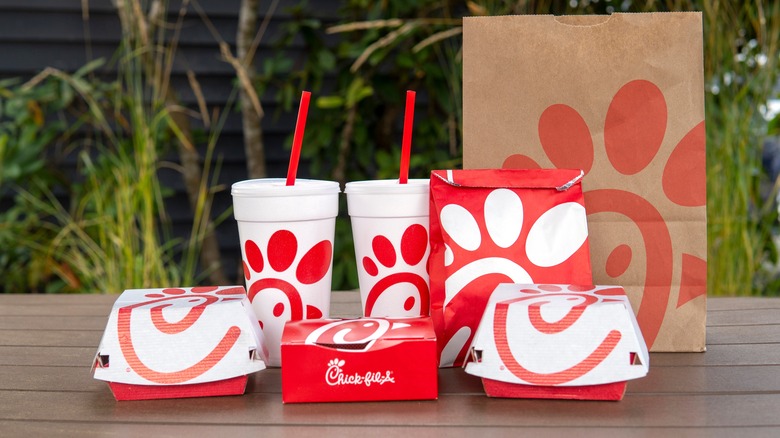 Chick-fil-A food containers outside