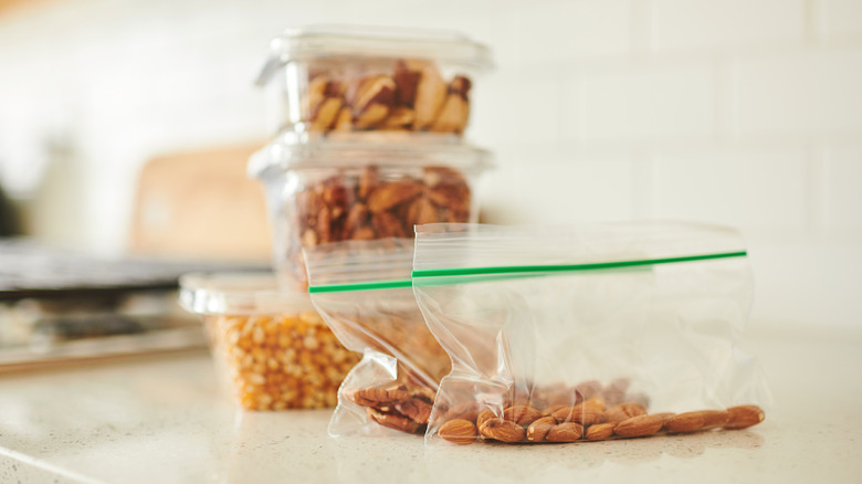 nuts stored in plastic containers