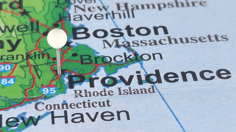 A map of the U.S. Northeast coast with a pin in Providence, Rhode Island.