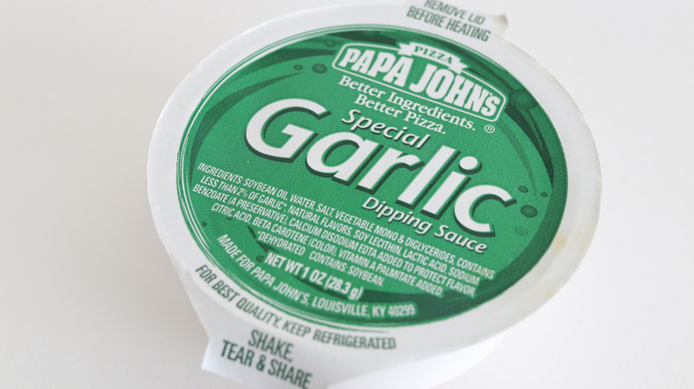 Box of Papa John's garlic dipping sauce