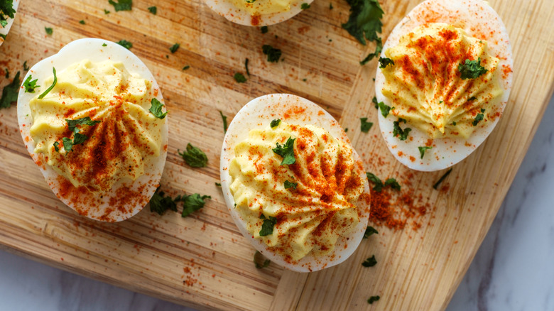 Deviled eggs in a container