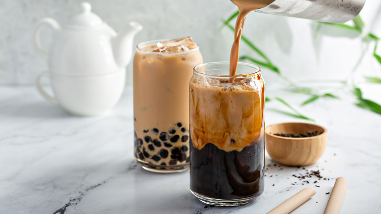 Brown sugar boba tea in glass