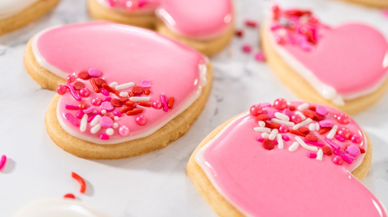 Heart-shaped sugar cookies with glaze