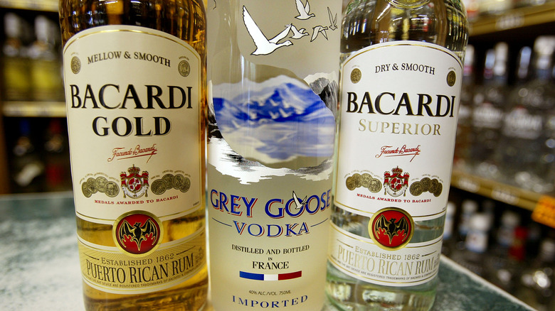 Bacardi Rum and Grey Goose Vodka bottles