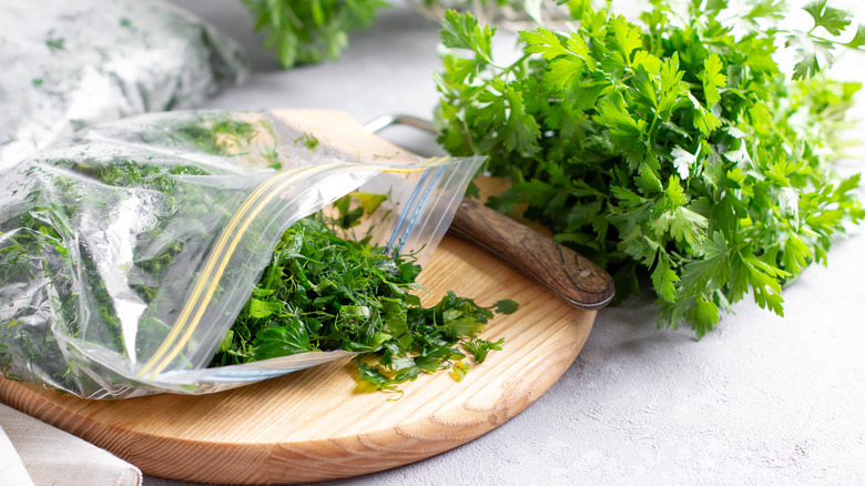 Herbs in a freezer bag
